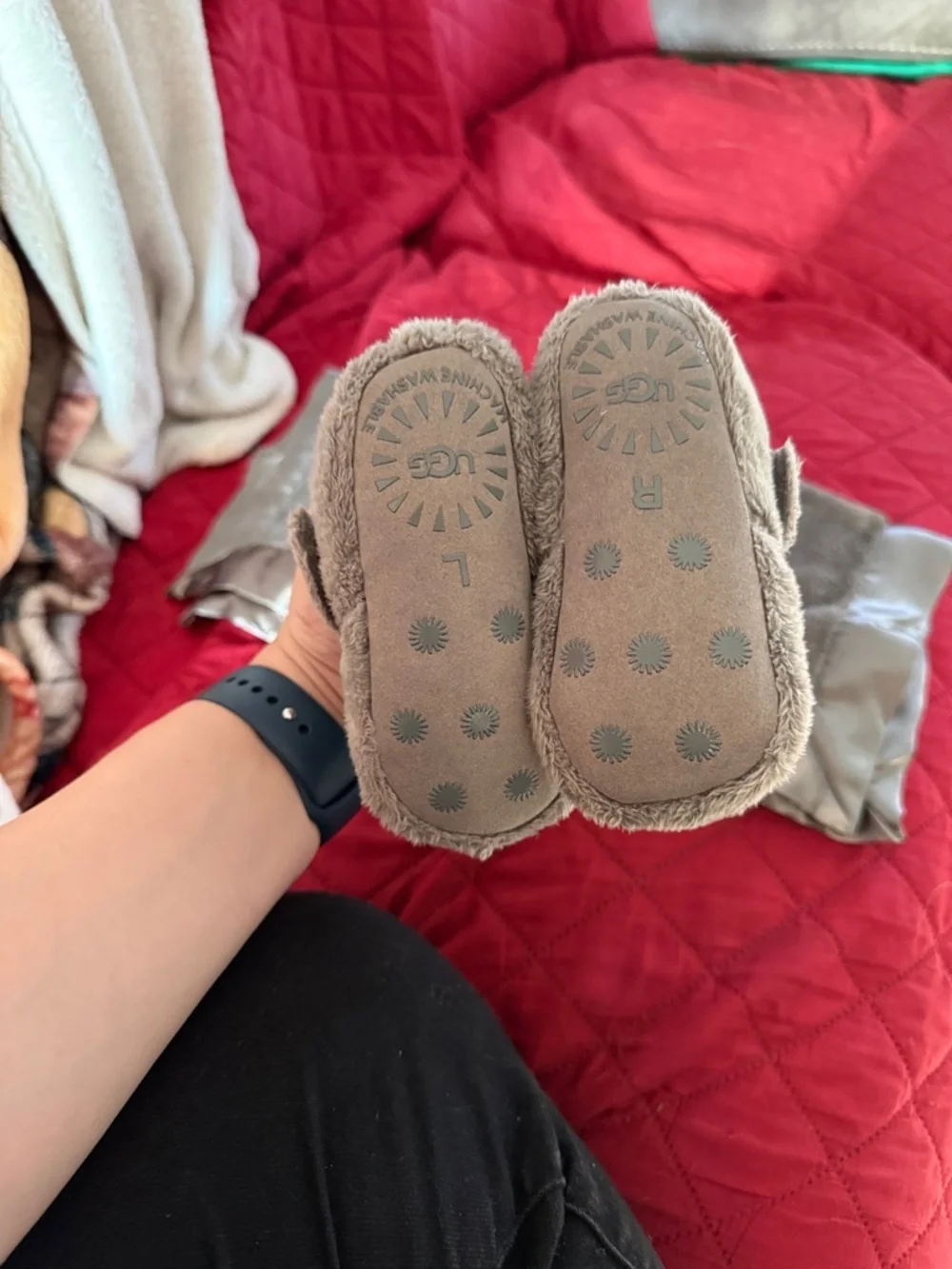 UGG Gray Faux Fur Baby Booties with Matching Gray Blanket